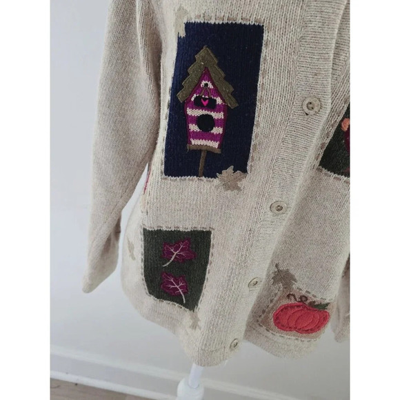Croft & Barrow Fall Leaves Angora Wool Grandma Core Patchwork Cardigan Sweater S - Picture 4 of 12